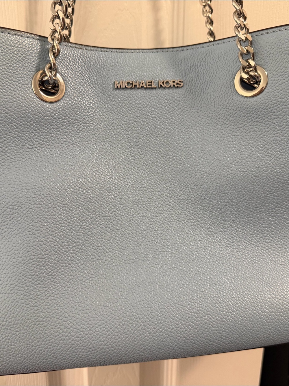 Michael Kors Light Blue Pebbled Leather Chain-Handle Tote